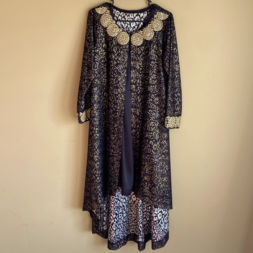 Fancy black and gold net gown and slip (2 piece)